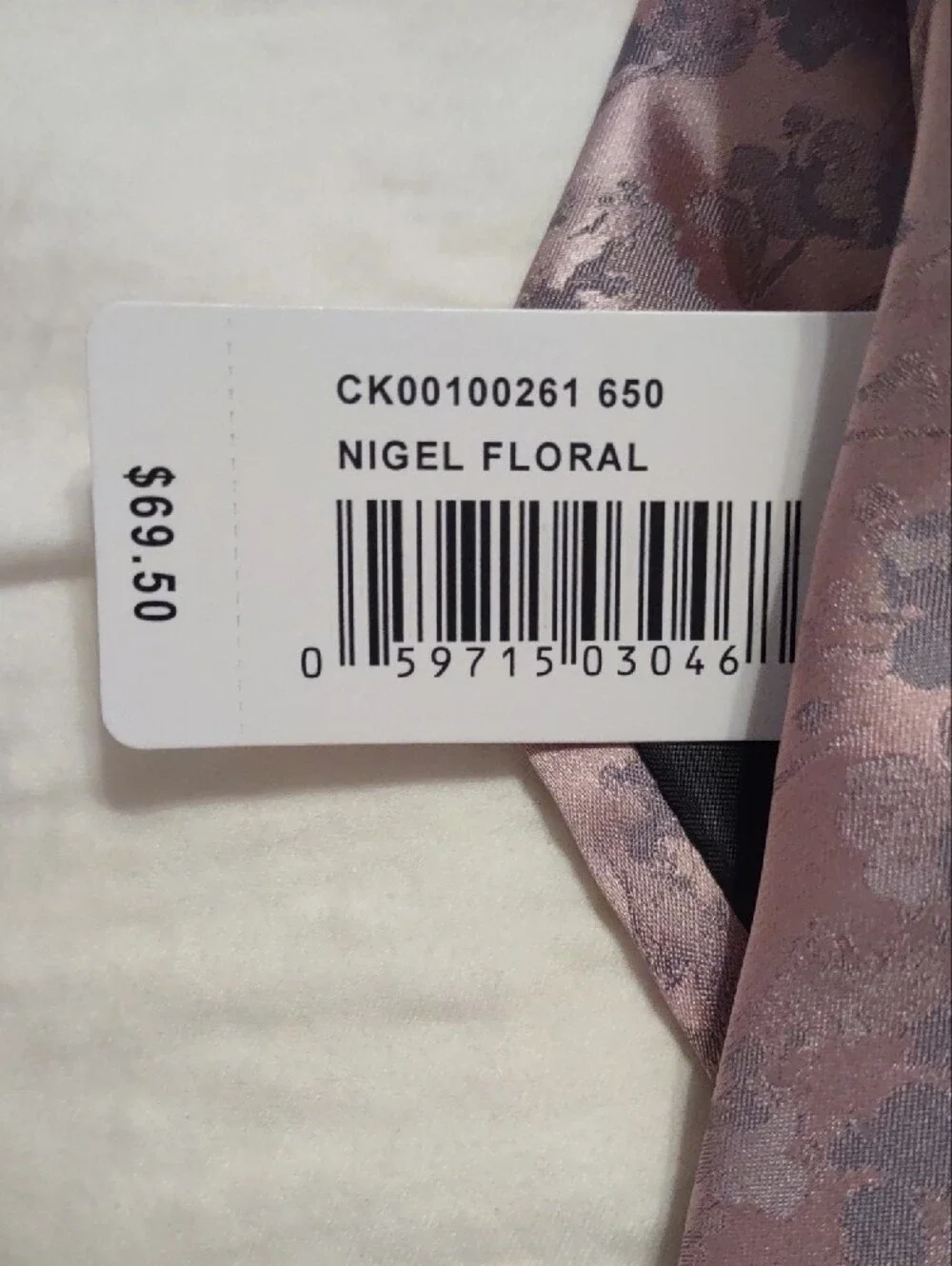 NWT Calvin Klein Nigel Floral Tie Dusty Rose Mauve Pink Satin Premium Necktie.